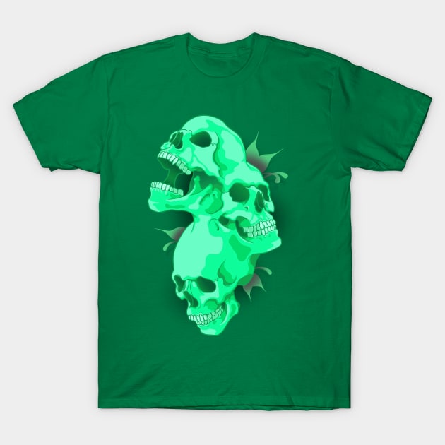 Morphed Skulls Green T-Shirt by Mr_Moon